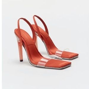Good American Crystal Crush Lucite Sandal Orange